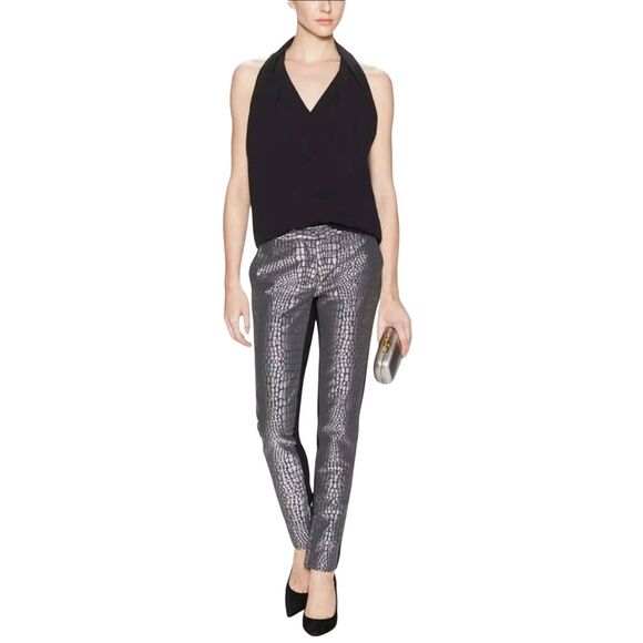 DVF Diane von Furstenberg Pants Size 6 Alexis Jacquard Metallic Croc Foil Skinny - Picture 1 of 10
